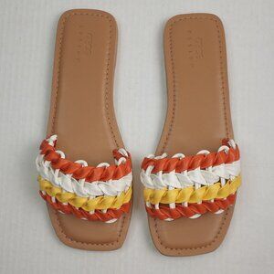 ASOS Design  Orange Yellow Flora Woven Flats Sandals